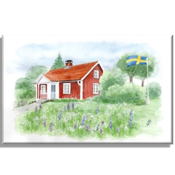 Leinwand 40 x 30 cm Keilrahmen Canvas-Leinen Aquarell Kunst Druck Kunstdruck Schweden Sweden Sverige Schären Haus Inseln See